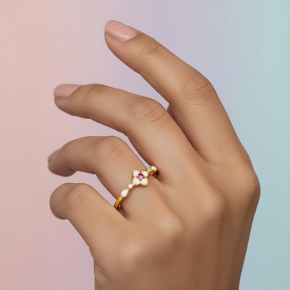 Petal Inspired Diamond Gold Ring