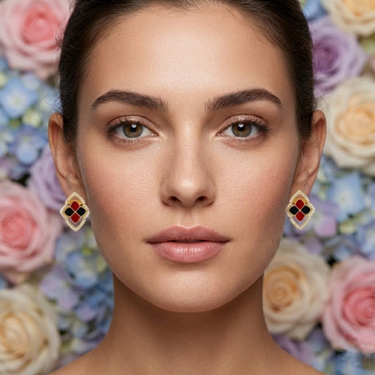 Quad Clover Diamond Gold Earrings