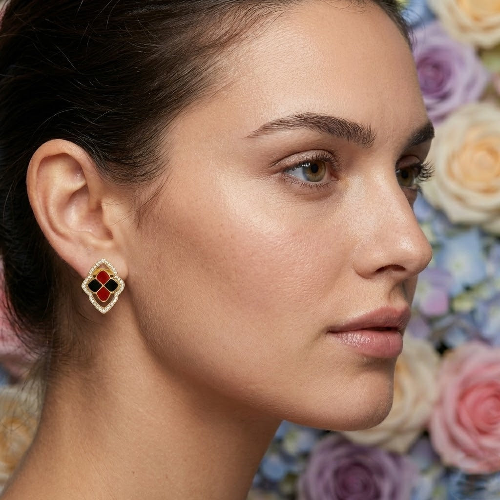 Quad Clover Diamond Gold Earrings