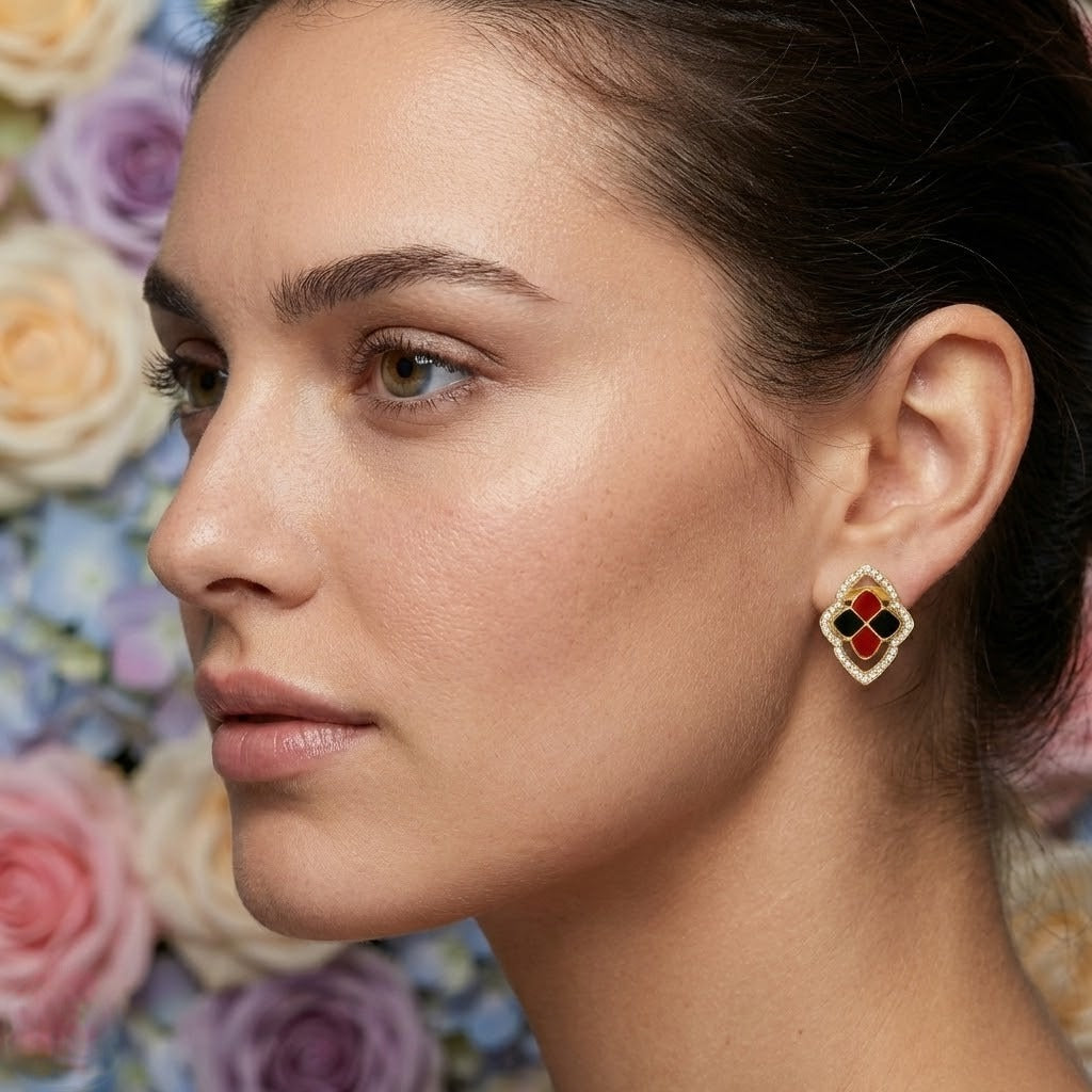 Quad Clover Diamond Gold Earrings