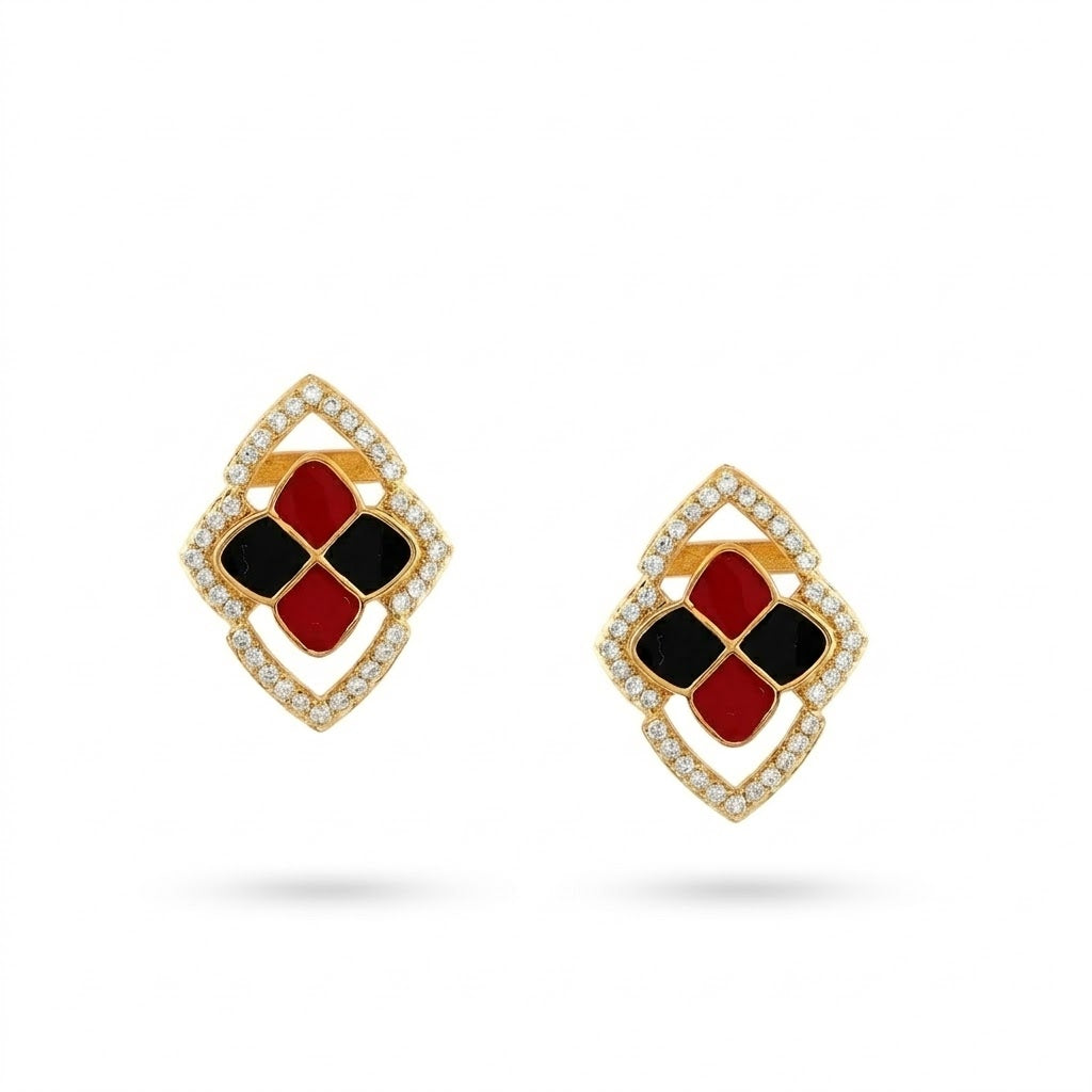 Quad Clover Diamond Gold Earrings