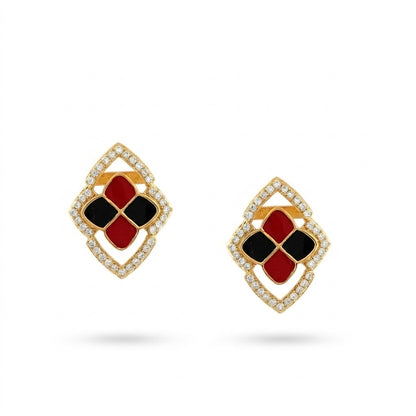 Quad Clover Diamond Gold Earrings