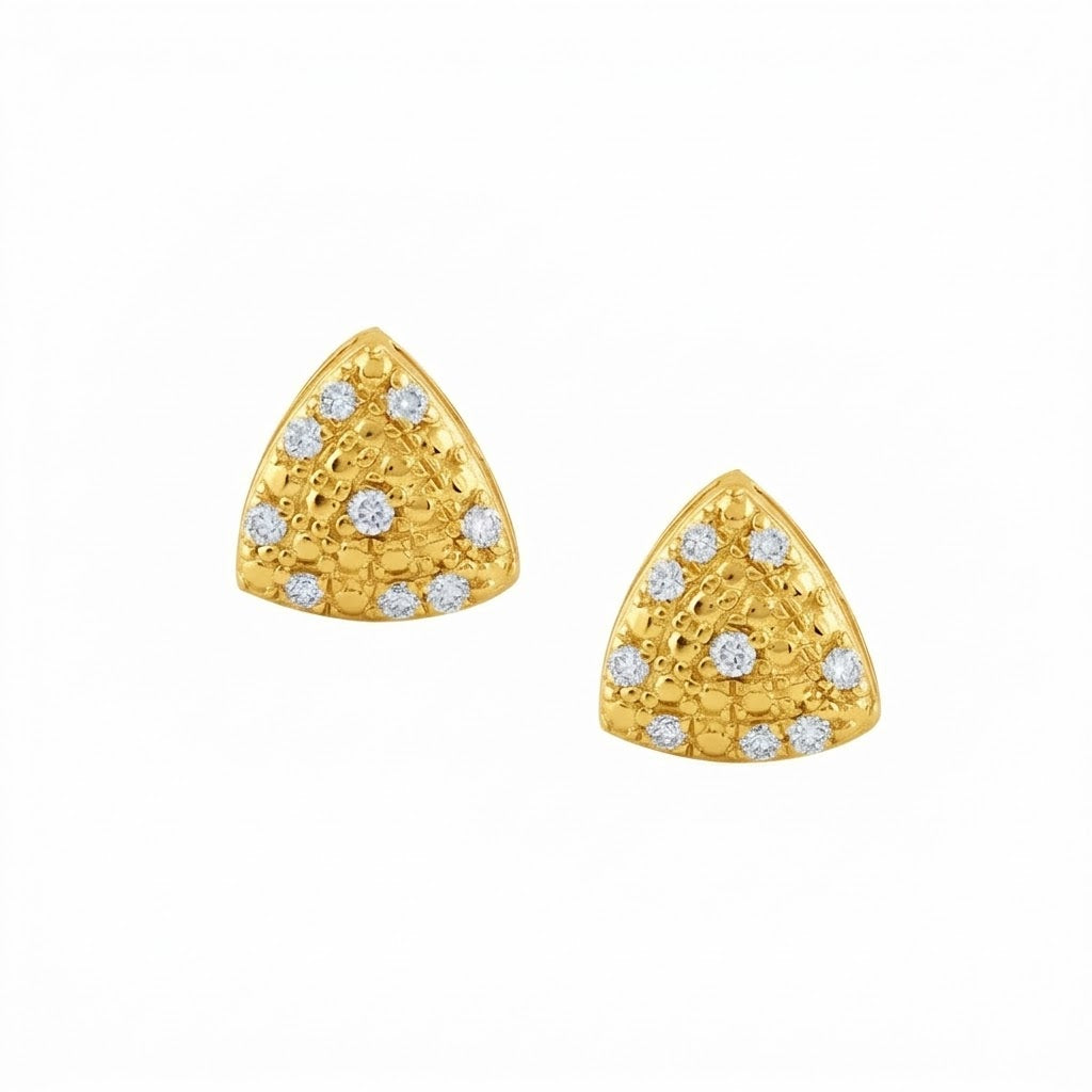 Textured Fan Motif Diamond Gold Earrings