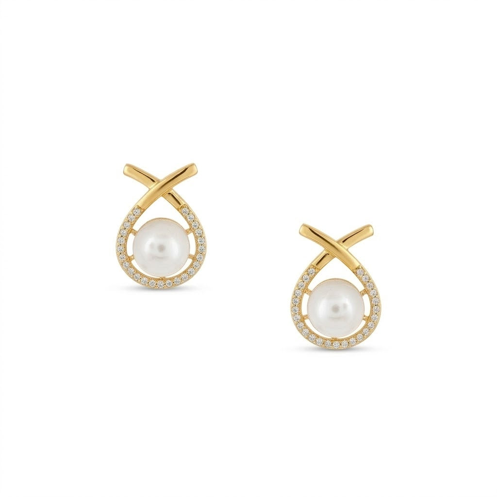Elegant Dual Pearl Gold Diamond Pendant