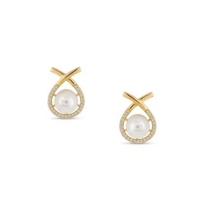 Elegant Dual Pearl Gold Diamond Pendant