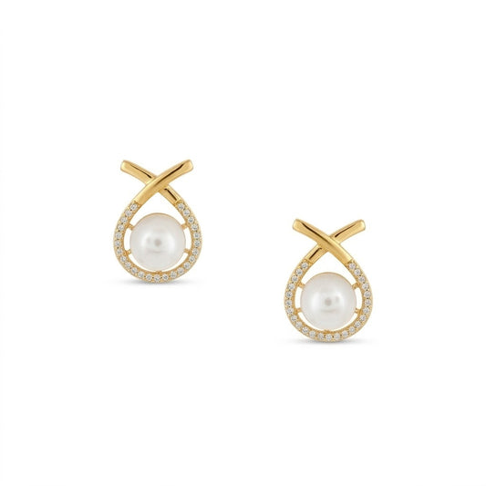 Elegant Dual Pearl Gold Diamond Pendant