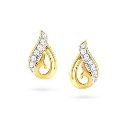 Graceful Teardrop Curve Diamond Gold Earrings