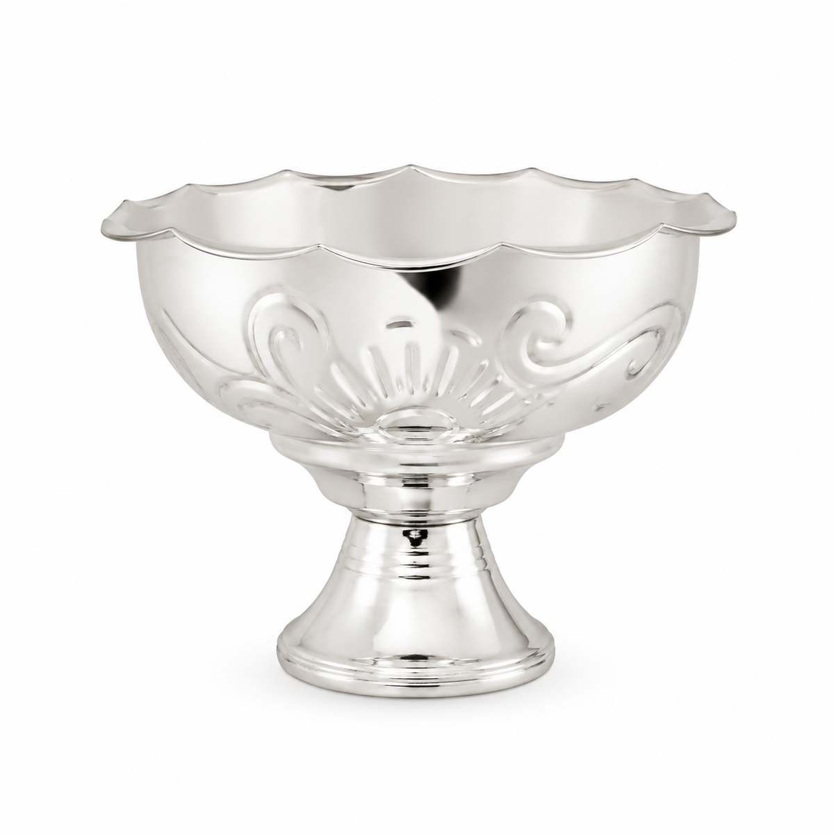 Pedestal Decorative Silver Bowl with Floral Engraved Design