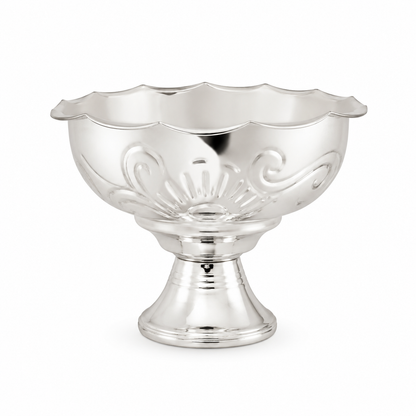 Pedestal Decorative Silver Bowl with Floral Engraved Design
