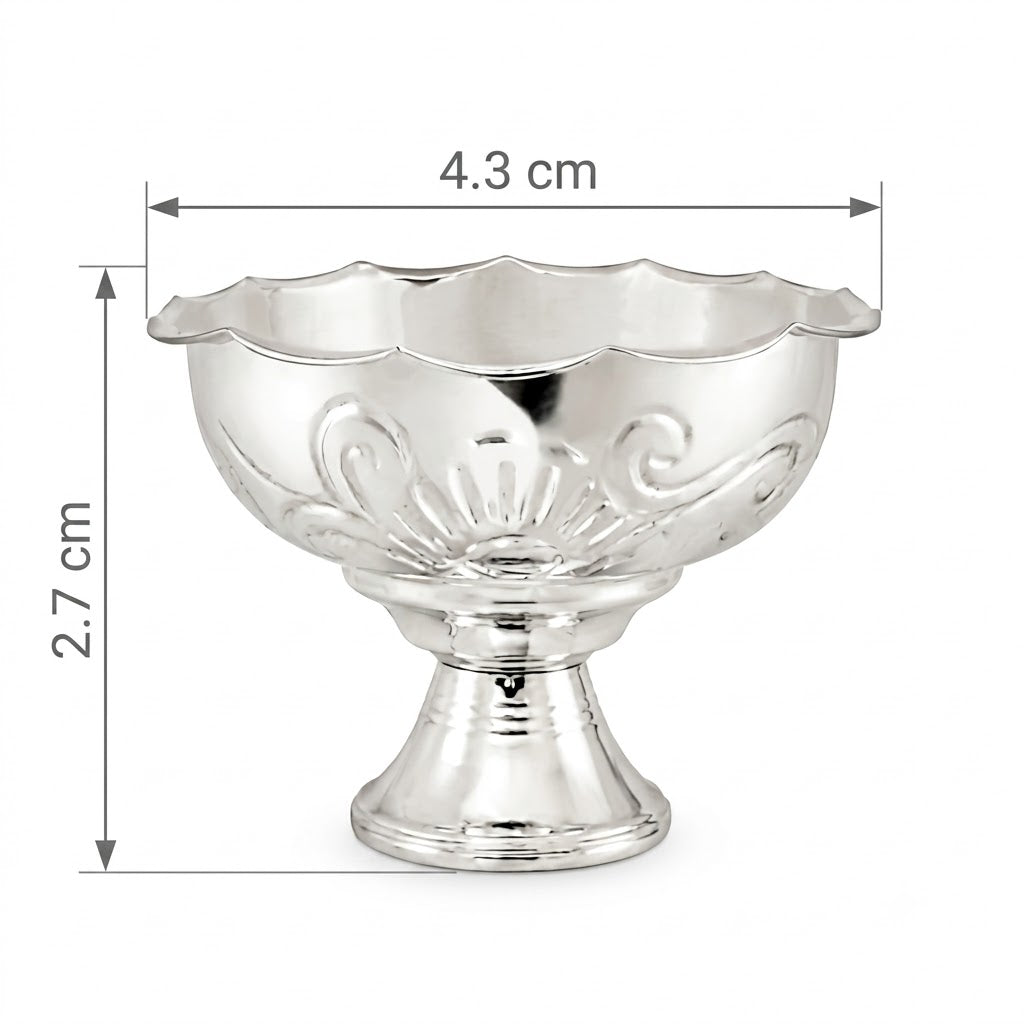 Pedestal Decorative Silver Bowl with Floral Engraved Design