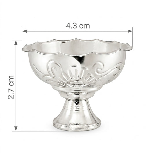 Pedestal Decorative Silver Bowl with Floral Engraved Design