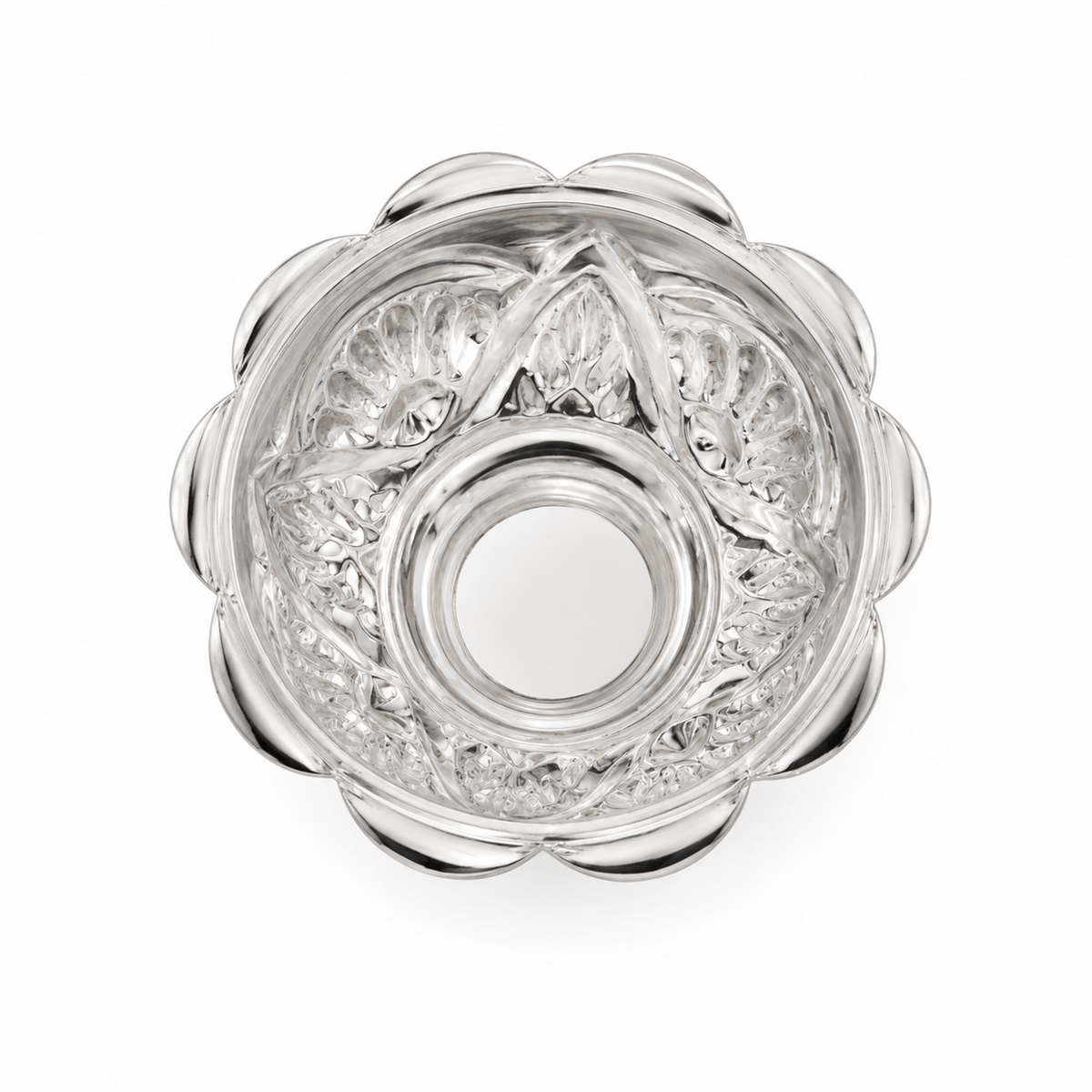 Pedestal Decorative Silver Bowl with Floral Engraved Design