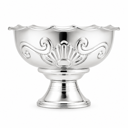 Pedestal Decorative Silver Bowl with Floral Engraved Design