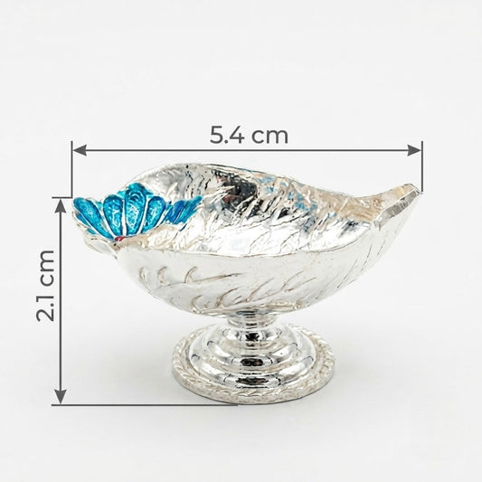 Decorative Silver Diya with Floral Accent and Pedestal Base