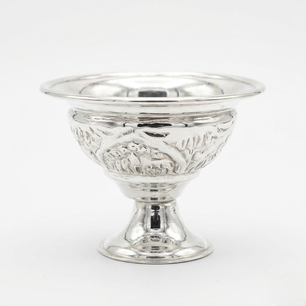 Engraved Silver Pedestal Bowl with Heritage Motif