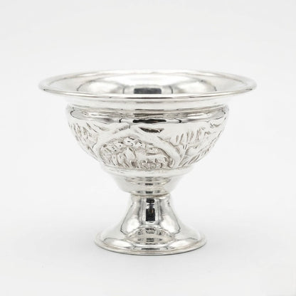 Engraved Silver Pedestal Bowl with Heritage Motif