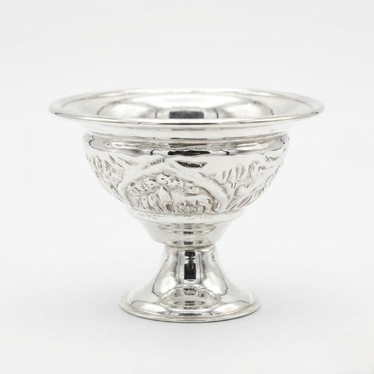 Engraved Silver Pedestal Bowl with Heritage Motif