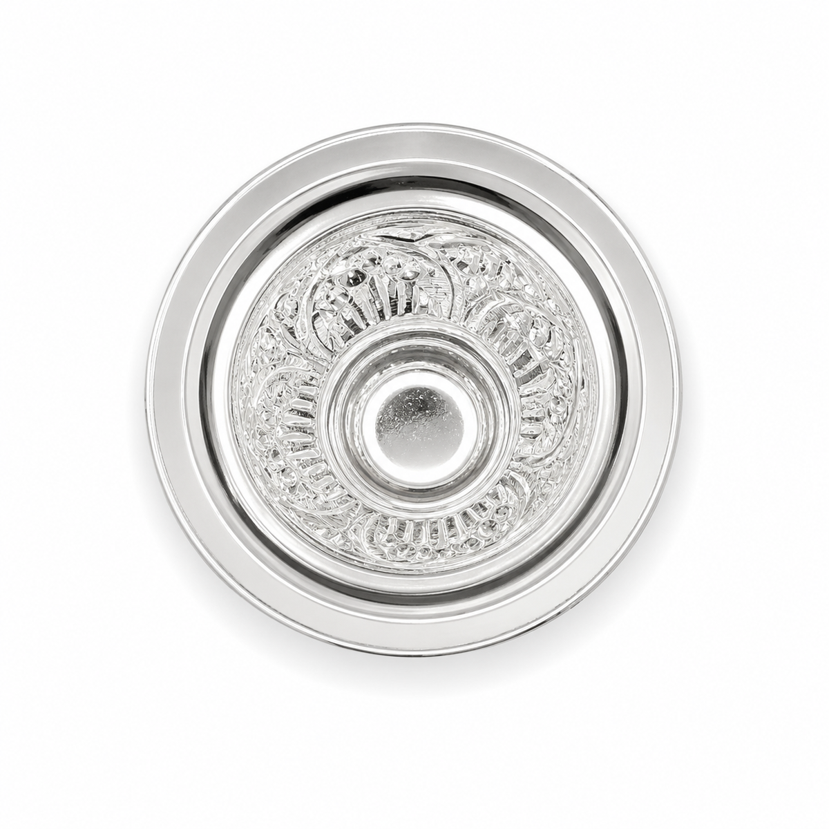 Engraved Silver Pedestal Bowl with Heritage Motif