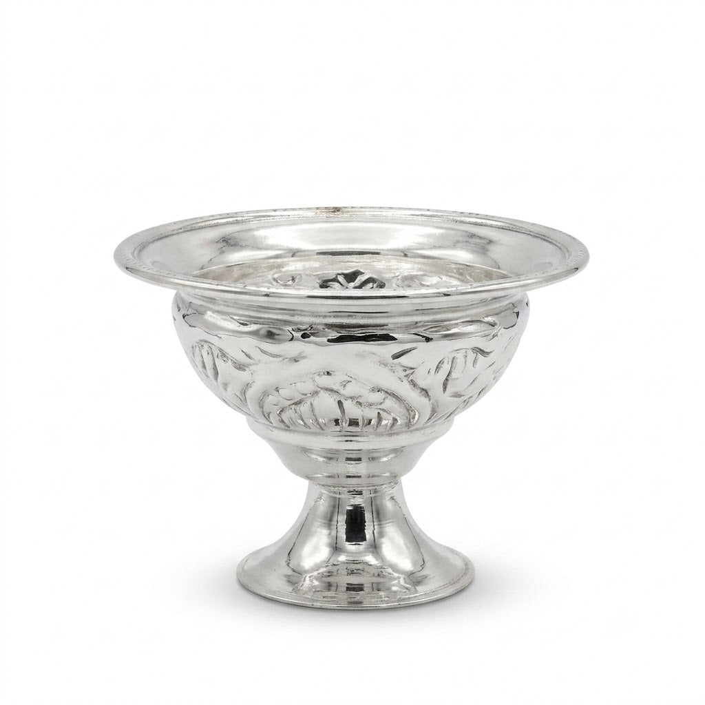 Engraved Silver Pedestal Bowl with Heritage Motif