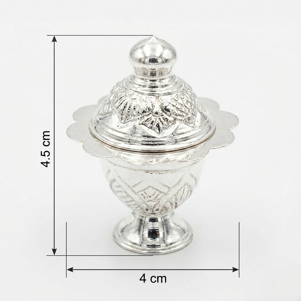 Ornate Silver Kumkum Container with Pedestal Base