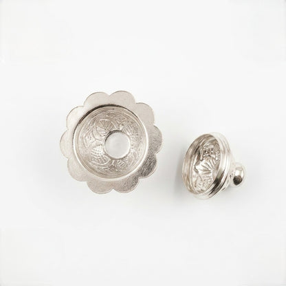 Ornate Silver Kumkum Container with Pedestal Base