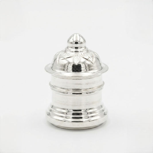 Traditional Silver Kumkum Container with Engraved Lid