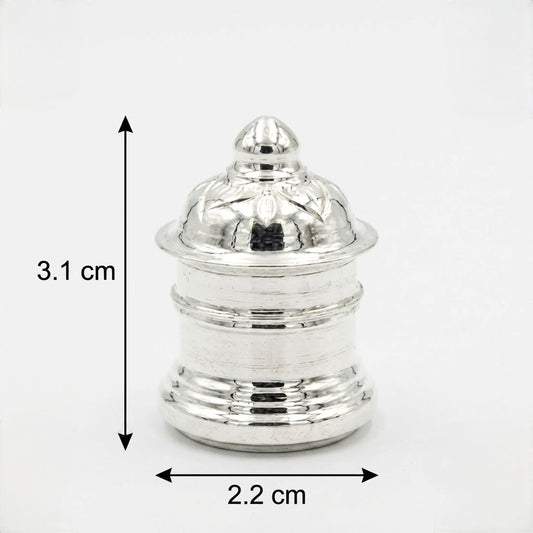 Traditional Silver Kumkum Container with Engraved Lid