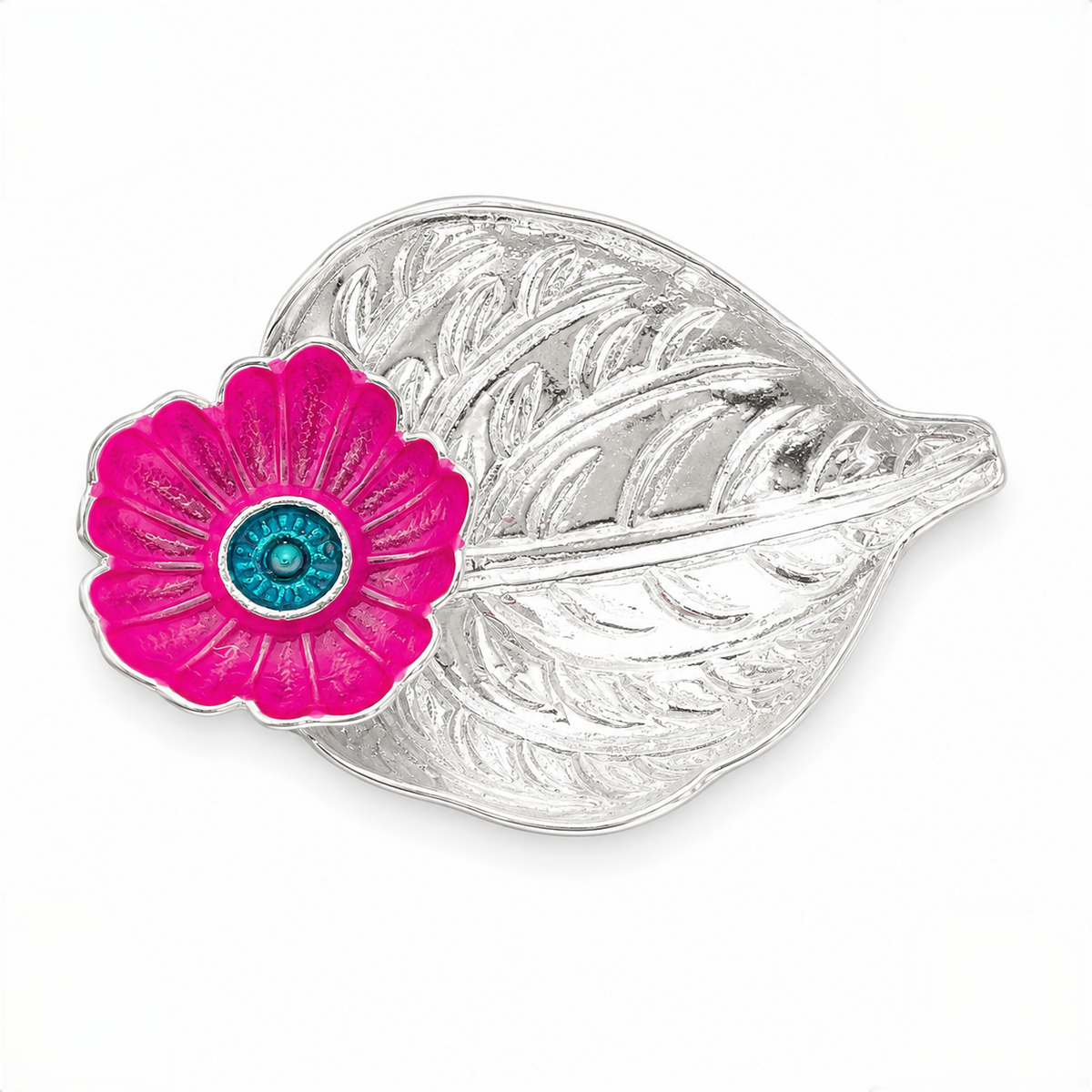 Decorative Silver Diya with Pink Floral Accent and Pedestal Base