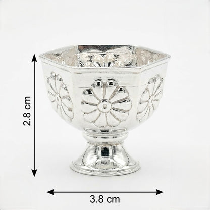Hexagonal Silver Pedestal Bowl with Floral Engraving