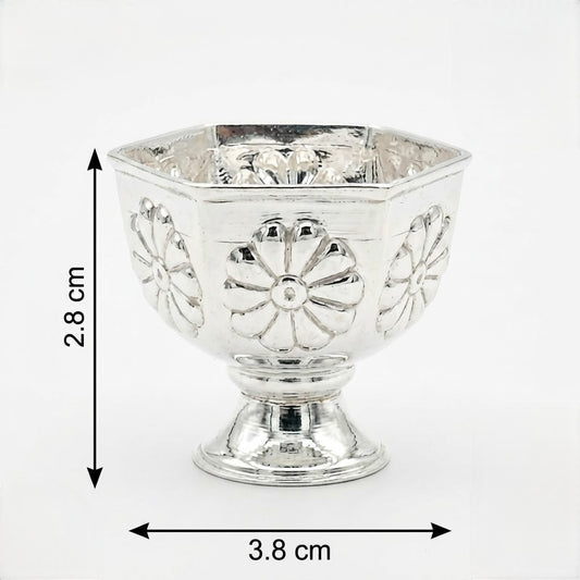 Hexagonal Silver Pedestal Bowl with Floral Engraving