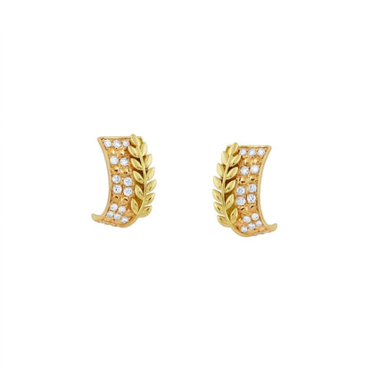 Leaf Crest Curve Diamond Gold Earrings