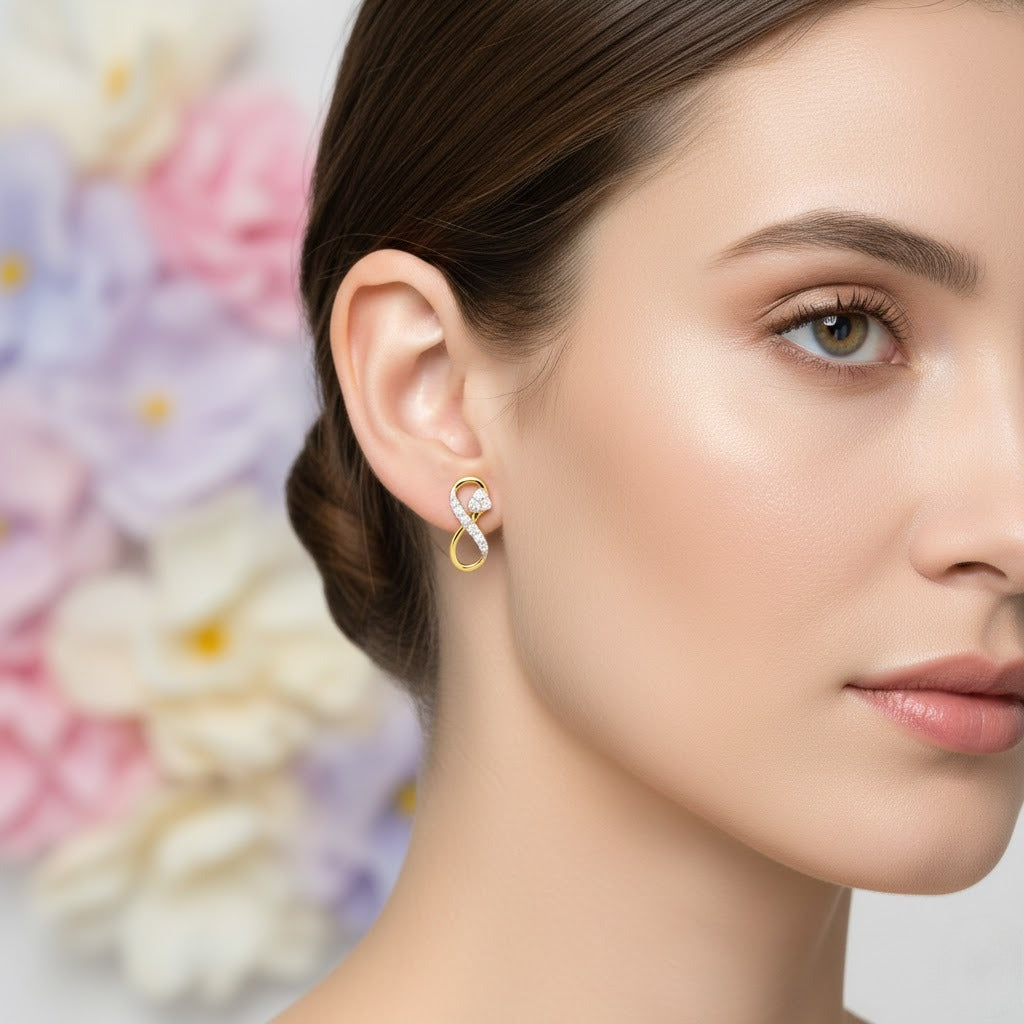 Hearted Infinity Diamond Gold Earrings