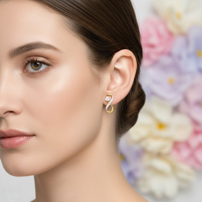 Hearted Infinity Diamond Gold Earrings