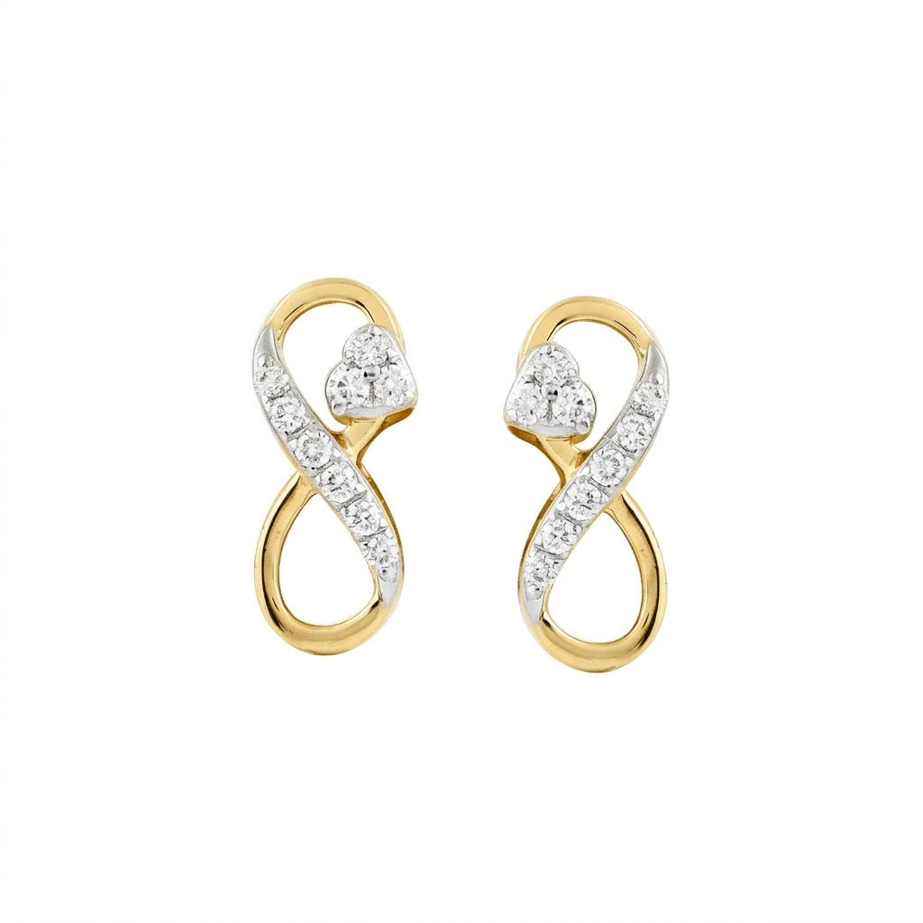 Hearted Infinity Diamond Gold Earrings