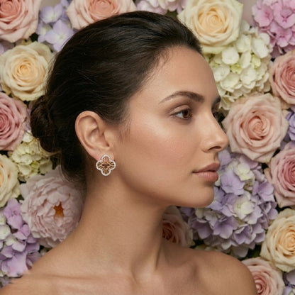 Elegant Petal Frame Diamond Gold Earrings