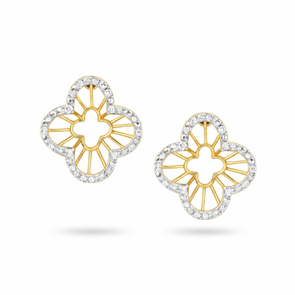 Elegant Petal Frame Diamond Gold Earrings