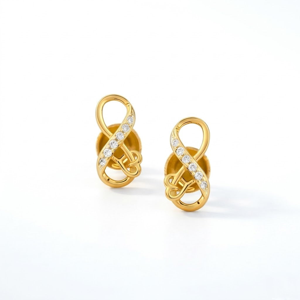Twisted Infinity Loop Diamond Gold Earrings