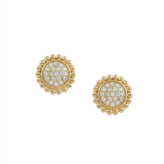 9K Yellow Gold Beaded Halo Diamond Earrings for Women by TTJ Jewellery