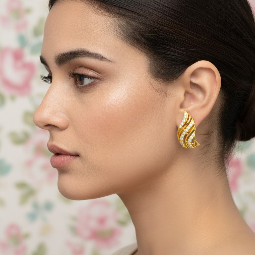 Flowing Wave Elegance Diamond Gold Earrings