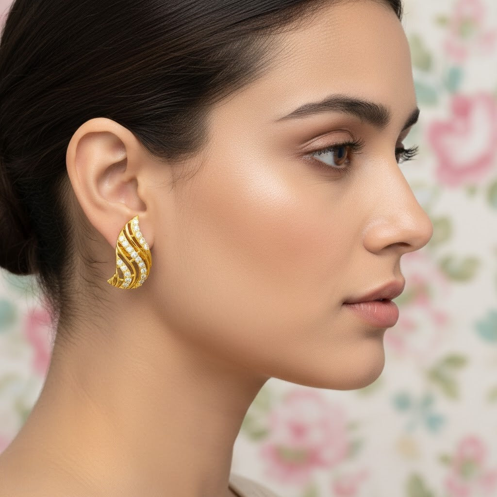 Flowing Wave Elegance Diamond Gold Earrings
