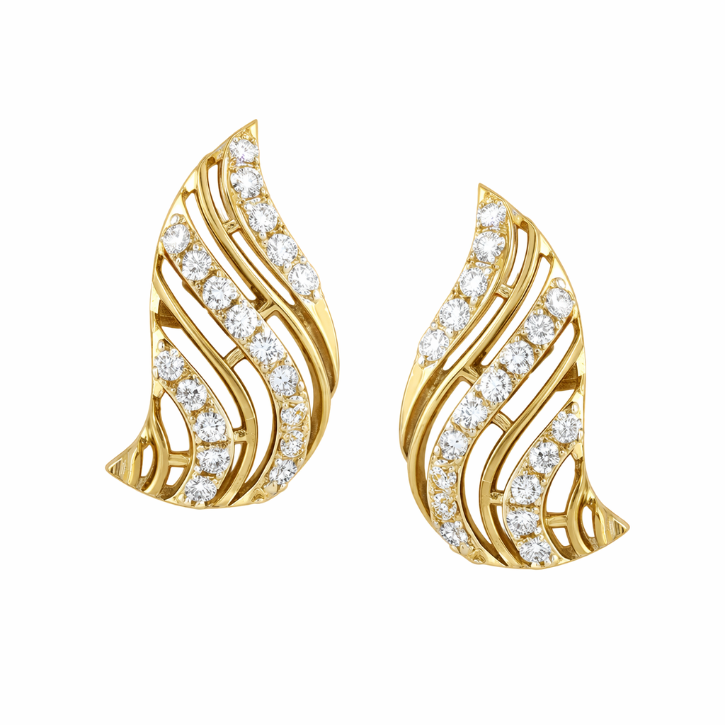 Flowing Wave Elegance Diamond Gold Earrings