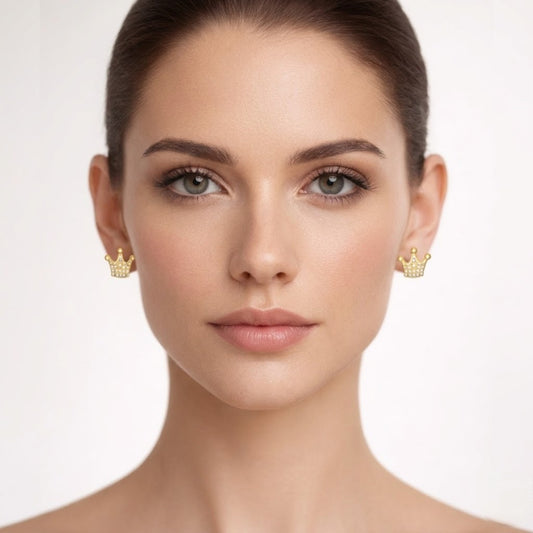 Crown Diamond Gold Earrings