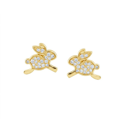 9K Yellow Gold Bunny Diamond Earrings for Women by TTJ Jewellery