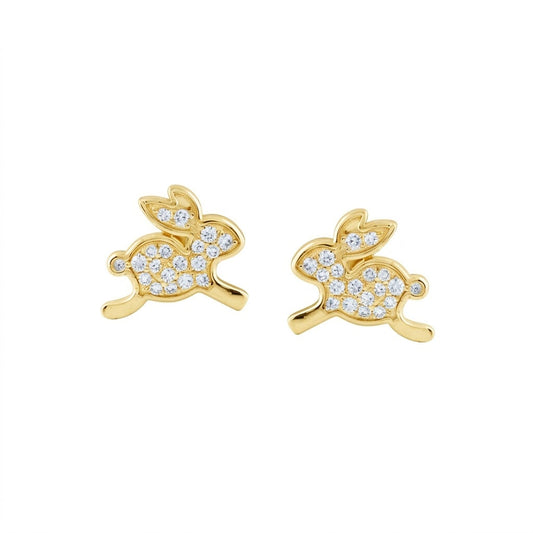 9K Yellow Gold Bunny Diamond Earrings for Women by TTJ Jewellery