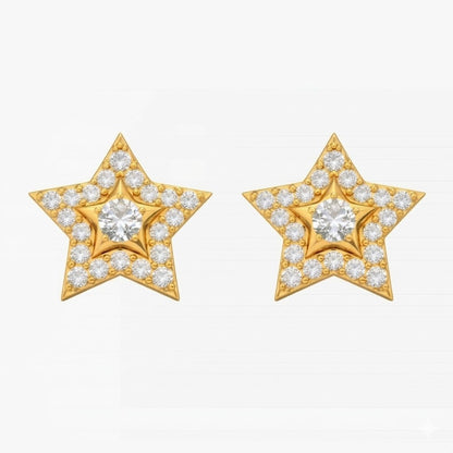 Gold Star White Diamond Stud Earring