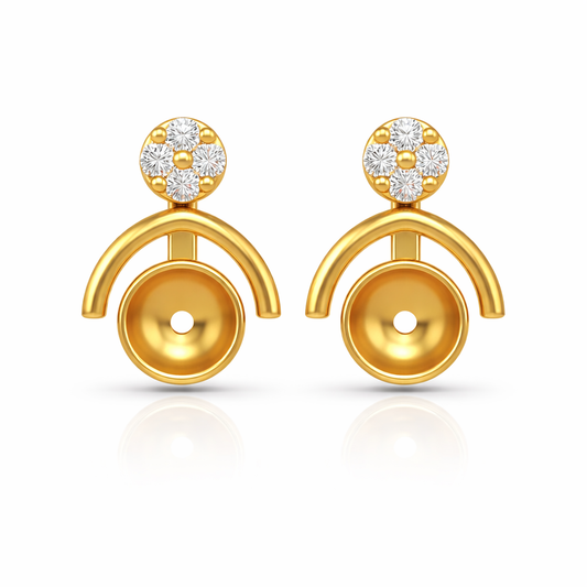 Modern Arch Disc Design Diamond Gold Earrings