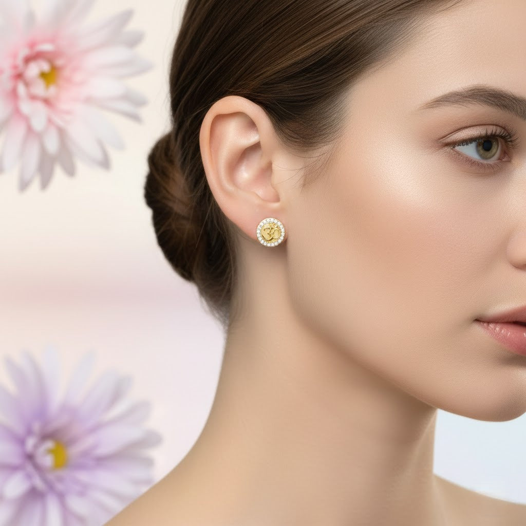 Gold Om Stud Earring