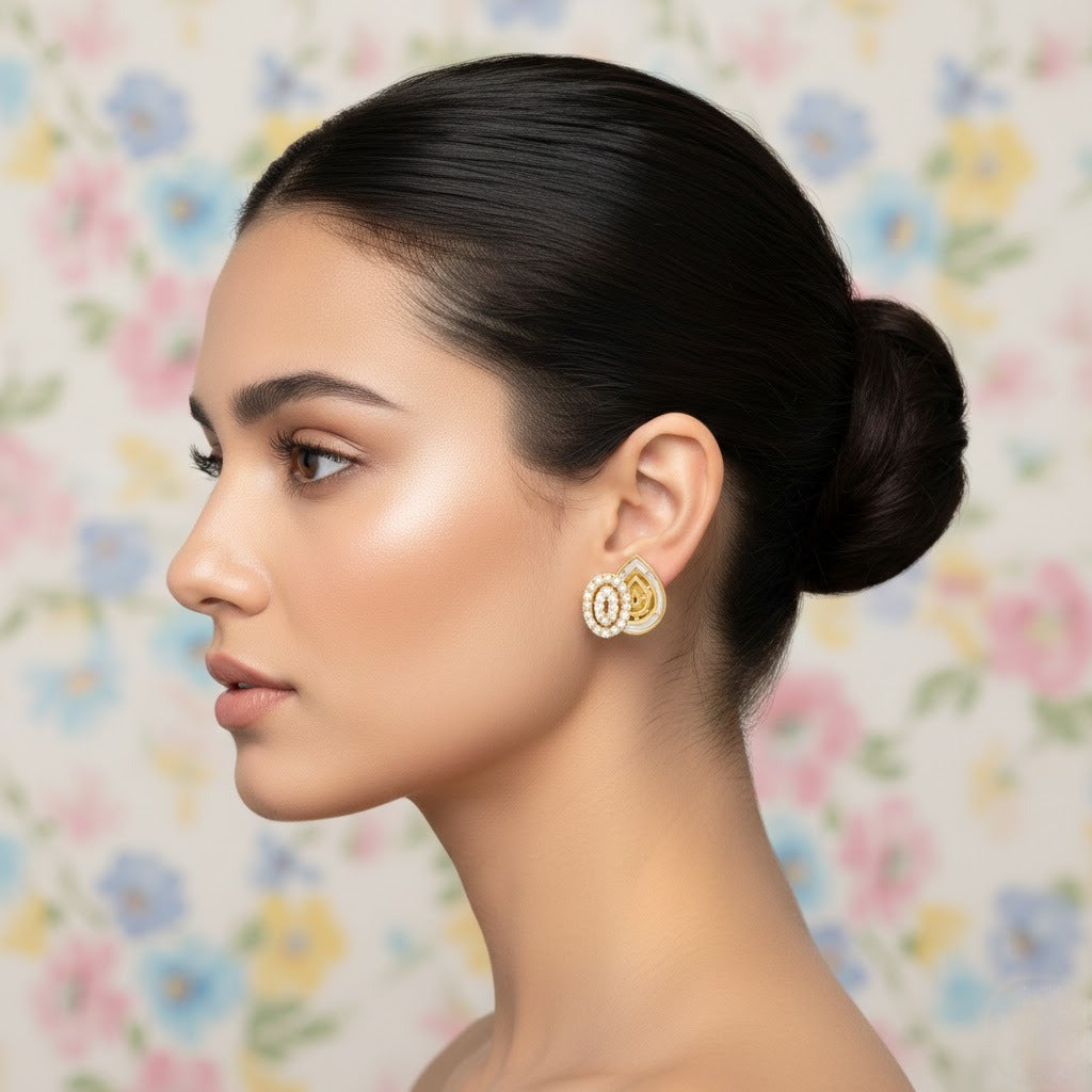 Layered Fan Disc Diamond Gold Earrings