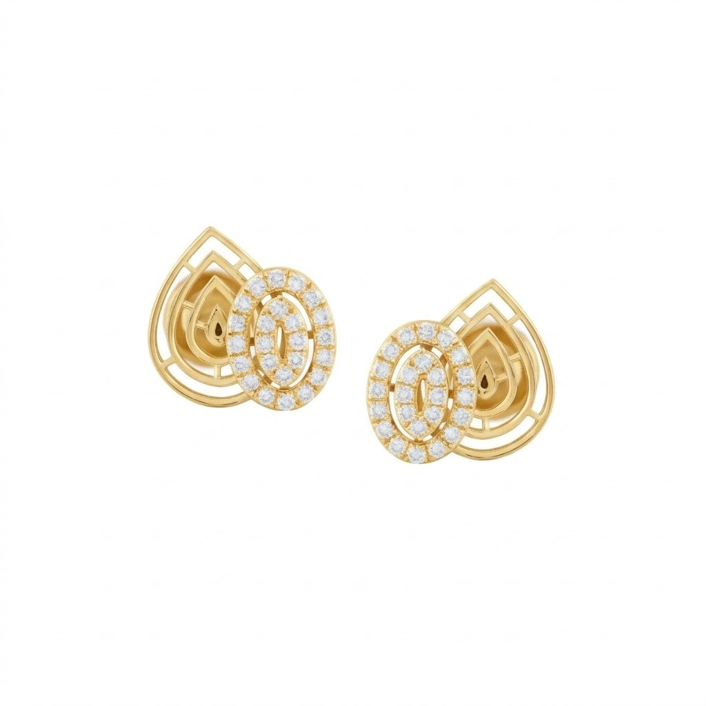 Layered Fan Disc Diamond Gold Earrings