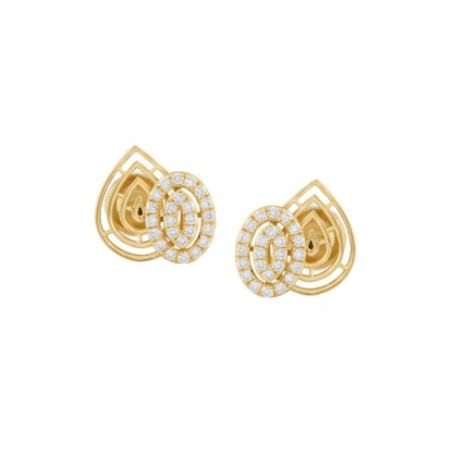 Layered Fan Disc Diamond Gold Earrings